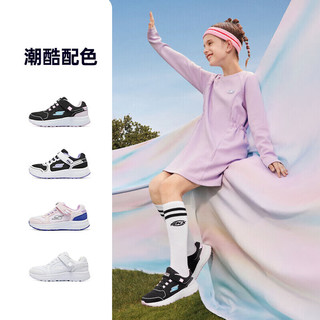 Skechers斯凯奇中大童跑步鞋儿童魔术贴女童运动鞋透气童鞋319033L 黑色/白色/BKW 35