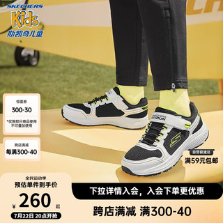 移动端、京东百亿补贴：SKECHERS 斯凯奇 男童中大童跑步鞋儿童魔术贴运动鞋透气童鞋405262L 白色/黑色/黄色/WBKY 37