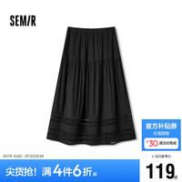 森马（Semir）半身裙女镂空花边温柔系浪漫2024秋季松紧腰宽松伞裙107624120001 黑色90001 L