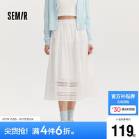 森马（Semir）半身裙女镂空花边温柔系浪漫2024秋季松紧腰宽松伞裙107624120001 本白10101 XXL