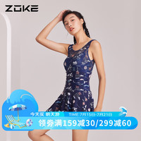 洲克ZOKEzoke洲克女士连体泳衣显瘦遮肚仙女范122501544 深兰花组 3XL