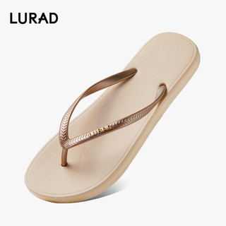 LURAD 人字拖女平跟耐磨夹脚海边沙滩拖鞋  米色 35/36