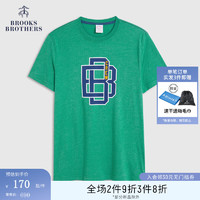 布克兄弟（BrooksBrothers）男士夏棉质简约圆领印花休闲短袖T恤 B345-绿色 M