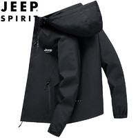 JEEP SPIRIT吉普冲锋衣夹克男春秋季外套连帽运动户外春款登山服 黑色 5XL  5XL-（200斤-220斤）