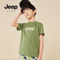 Jeep童装男童短袖t恤夏季中大童纯棉印花户外百搭中小短袖 森林绿 140cm