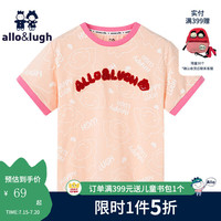 allo&lugh阿路和如2024夏季儿童童装女童短袖T恤纯棉字母卡通百搭上衣 粉色 120cm
