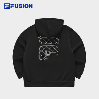 FILA FUSION斐乐潮牌情侣款针织连帽上衣2024春新款时尚纯棉卫衣 正黑色-BK 175/96A/L