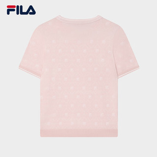 FILA 斐乐女子织衫2024夏季休闲时尚基础圆领短袖上衣 嫩樱粉-PK 180/96A/XXL