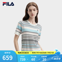 FILA 斐乐女子织衫2024夏季彩色波浪休闲基础短袖上衣 嫩樱粉-PK 160/80A/S