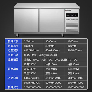 扬子操作台冰柜冷藏工作台商用冷柜奶茶店水吧台设备不锈钢保鲜柜餐饮柜 1.5m*0.6m*0.8m双温全铜管