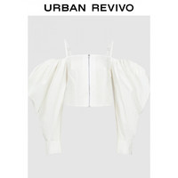 URBAN REVIVO 女士酷辣街头风羊腿袖露肩开襟衬衫 UWV240049 本白 M