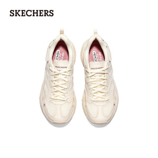 斯凯奇（Skechers）女鞋户外机甲鞋厚底增高老爹鞋回弹时尚运动鞋896186 米白色/淡紫色/OFWM 38.5