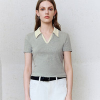 URBAN REVIVO 女士时尚休闲简约撞色翻领短袖T恤 UYY440018 花灰 M