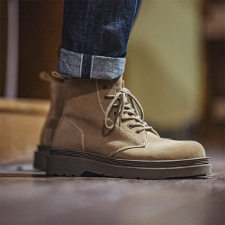 马登 男鞋2024时尚休闲马丁靴反绒皮工装靴英伦风高帮靴子 沙棕色 42