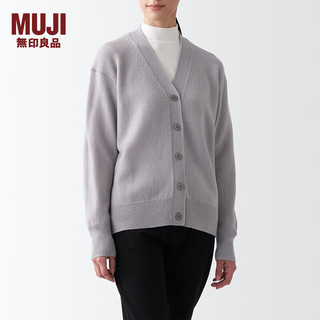 无印良品 MUJI 女式 美利奴羊毛中针距V领开衫针织毛衣秋冬款女装上衣外套 浅银灰色 L (165/88A)