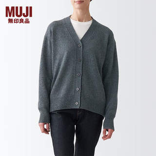 无印良品 MUJI 女式 美利奴羊毛中针距V领开衫针织毛衣秋冬款女装上衣外套 炭灰色 L (165/88A)