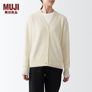 无印良品 MUJI 女式 美利奴羊毛中针距V领开衫针织毛衣秋冬款女装上衣外套 原色 L (165/88A)