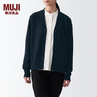 无印良品 MUJI 女式 美利奴羊毛中针距V领开衫针织毛衣秋冬款女装上衣外套 藏青色 M (160/84A)