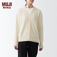 无印良品 MUJI 女式 美利奴羊毛中针距V领开衫针织毛衣秋冬款女装上衣外套 原色 XL  (165/92A)