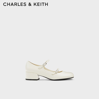 CHARLES&KEITH24夏季复古粗跟法式玛丽珍鞋女CK1-60361524 粉白色Chalk 36