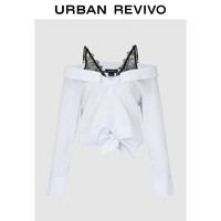URBAN REVIVO 女士松弛感知性假两件蕾丝罩衫衬衫 UWG240178 蓝色条纹 XS