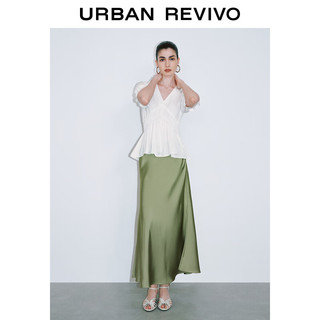 URBAN REVIVO 女士摩登优雅垂感缎面鱼尾半身裙 UWG540041 绿色 M