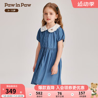 PawinPaw卡通小熊童装2024年夏季女童撞色翻领牛仔连衣裙 Indigo牛仔蓝色/55 140cm