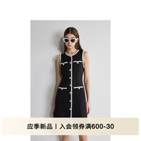 欧时力【商场同款】花纱小香风无袖连衣裙24新款夏装短款撞色法式 黑色 S