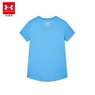 安德玛（Under Armour）儿童T恤夏季女大童短袖经典LOGO上衣半袖1361182 蓝色 130cm 