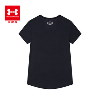 安德玛（Under Armour）儿童T恤夏季女大童短袖经典LOGO上衣半袖1361182 黑色 140cm 