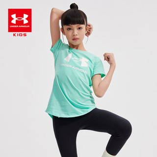 安德玛（Under Armour）儿童T恤夏季女大童短袖经典LOGO上衣半袖1361182 绿色 120cm 