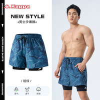 卡帕（Kappa）泳裤男士泳衣假两件双层防尴尬宽松大码平角速干游泳衣冲浪装备 L（体重50~65kg）