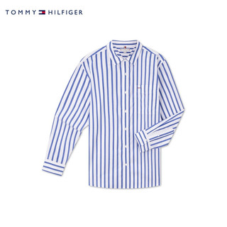 TOMMY HILFIGER【宽松条纹】24秋冬女纯棉商务职业条纹宽松长袖衬衫76J4905 蓝白条纹C66 XS