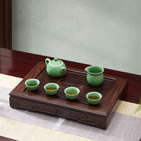 汉唐（hantang）茶具实木小博古茶盘黑紫檀家用功夫茶托小号排水储水式茶台套装 黑紫檀小博古+吉巧6件套 42*30*7.3cm