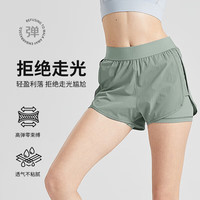 麒麟羊(Qilinyang)运动短裤假两件锻炼跑步裤防走光裤女夏裤 梦幻绿 XL
