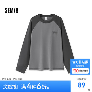 森马（Semir）史努比系列长袖T恤男2024秋季美式复古装撞色插肩袖 灰色调00322 170/88A/M