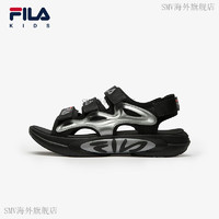 斐乐（FILA）KID童鞋儿童凉鞋2024夏季男女大童魔术贴露趾凉鞋 黑_银灰色-BS 36 36码_内长23.0cm