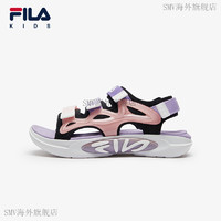 斐乐（FILA）KID童鞋儿童凉鞋2024夏季男女大童魔术贴露趾凉鞋 黑_清新粉-BC 34 34码_内长21.5cm