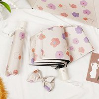 iChoice三折防晒遮阳伞防紫外线清新小花太阳伞女黑胶折叠晴雨伞小清新 【自动加固】黑胶防晒-花海插画