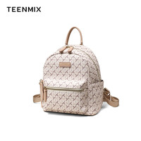 天美意（TEENMIX）双肩包背包女包包印花大容量通勤旅游书包女友 粉色【喵咪轮廓挂饰】