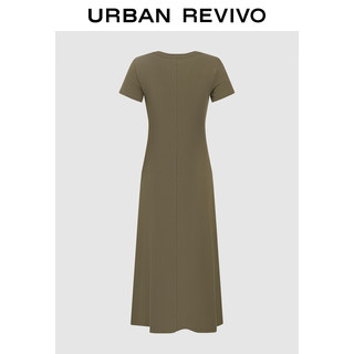 URBAN REVIVO 女士简约气质扭褶圆领短袖连衣裙 UWM740004 绿卡其 M