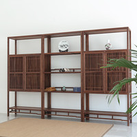 瑞作 新中式老榆木书架现代简约北美黑胡桃木博古架全实木中式禅意书房茶室置物架办公室书架高端定制 老榆木三只组合（黑胡桃色）