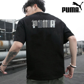 彪马（PUMA）短袖男装 夏季运动休闲服基础棉质透气半袖衫宽松圆领t恤男 黑色/纯棉透气 175/96A/M 体重120-140斤