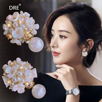 大绒鹅珍珠花球耳钉女2024年潮高级感轻奢气质复古银针耳饰 花球耳钉