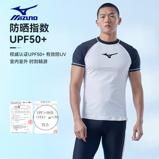 美津浓（MIZUNO）游泳衣男士短袖防尴尬上衣速干防晒专业沙滩冲浪服装备A3102黑XL