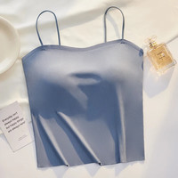 芬腾免穿文胸吊带女自带可拆胸垫防下垂外扩高弹力夏季无痕亲肤透气 灰蓝色 L(100-115斤)