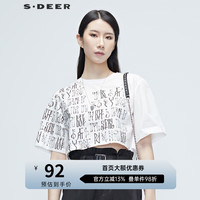 S.DEER圣迪奥女装夏季休闲抽象涂鸦愫白短款宽松衬衫女S20280421 白色/90 M/165