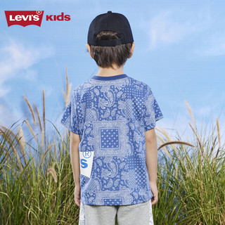 Levi's李维斯童装夏季男童腰果花满印短袖T恤儿童半袖上衣 宫殿蓝 150/72(M)