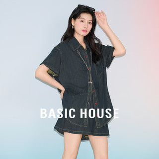 百家好（Basic House）牛仔时尚休闲复古潮流短袖短裤套装B0504B5T732 深蓝色 S