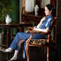 一城风絮素秋丨春夏款日常改良牛仔旗袍连衣裙年轻款气质优雅复古修身显瘦 蓝色新面料 M码